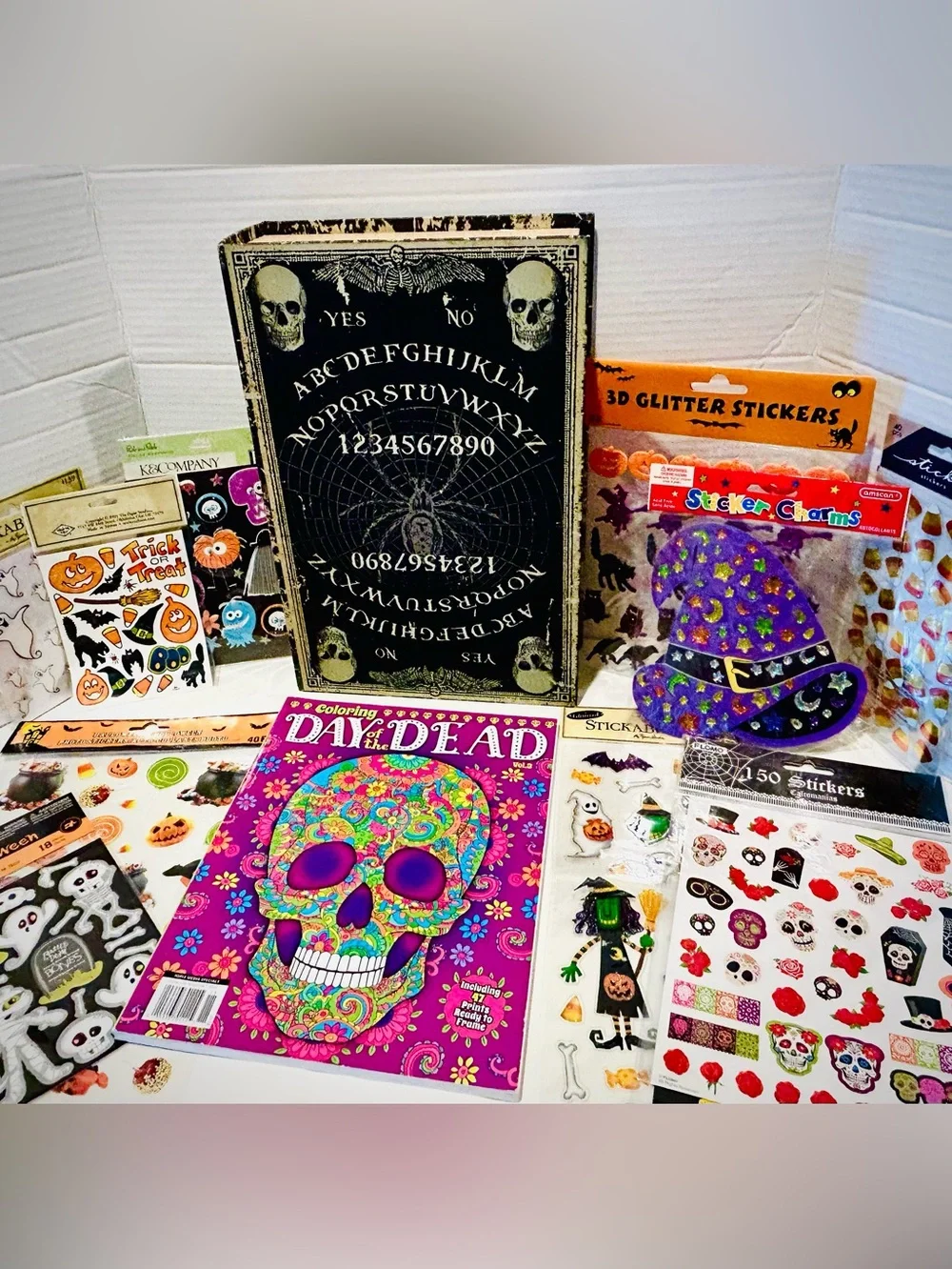 Halloween Skull Fake Book Box Gothic + Sticker Lot & More